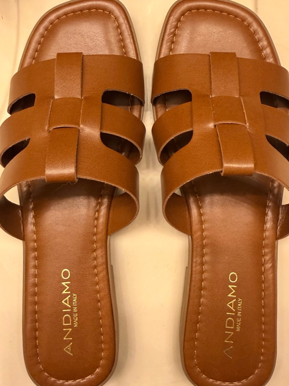 Andiamo Women's Tan Slide Sandals with Woven Straps